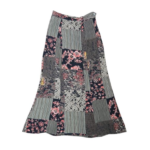 Vintage 90s G2000 brown and black floral stripe patchwork midi skirt S - Picture 1 of 4